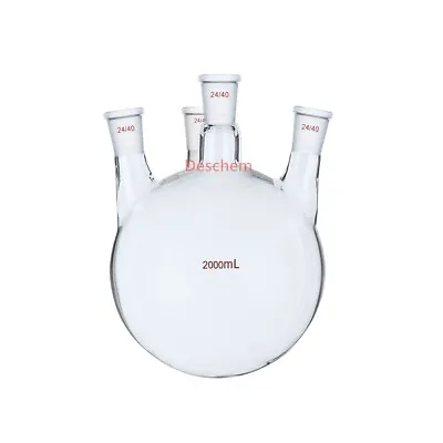 2000ml 24/40 Glass Flask 4-Neck Round Bottom 2L Lab Reaction Vessel Four Necks • $64.99