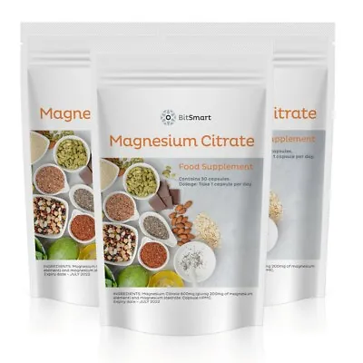 £6.99 • Buy Magnesium Citrate 600mg | 60 Capsules High Strength | Fatigue & PMS VEGAN UK