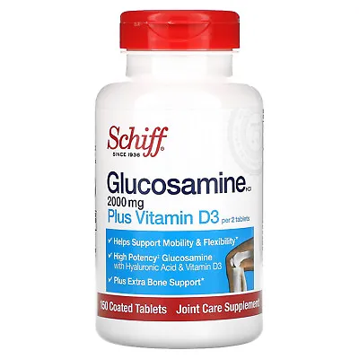 Schiff Glucosamine Plus Vitamin D3 2000 Mg 150 Coated Tablets Gluten-Free • $19.36
