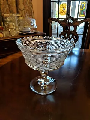 EAPG Swan Canton Glass Open Footed Compote/ Bowl Scalloped Edge • $38.99