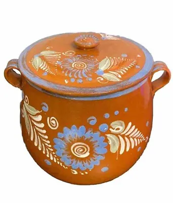 El Palomar Mexico Terracotta Bean Pot With Lid Frijolera Hand Painted Huge • $80