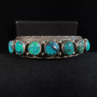 Vintage Native American Turquoise Sterling Silver 925 Southwestern Cuff Bracelet • $350
