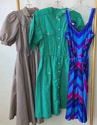 70s 80s Womens Vintage Dress Lot Of 3 Retro Short Sleeve Casual Day Dresses S/M • $45