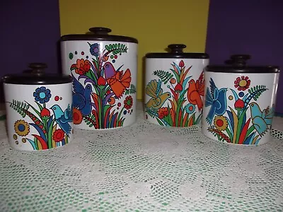 Vintage Ransburg 4pc Metal Canister Set Flowers And Birds • $62.50