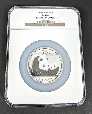 2011 50 Yuan China .999 Silver Panda 5oz NGC PF69 Ultra Cameo Coin • $435.34