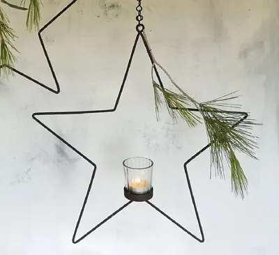 Hanging Star Candle Holder Rust Metal Florist Candlestick W/ Chain Rustic Xmas • £14