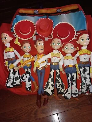 $99.97 • Buy 6 Disney Store Toy Story Pull String Talking Woody & Jessie Dolls + 3 Hat Lot