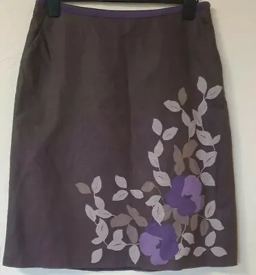 Laura Ashley Linen Blend Lined Floral Print A Line Knee Length Skirt Size 14 • £15.99