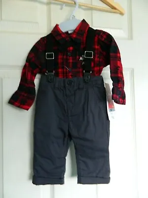 Disney Baby Check Shirt Bow Tie Trousers Braces Size Up To 3 Month • £15