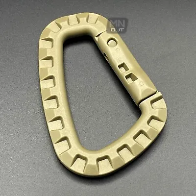 Plastic Tactical Carabiner Tan 90kg 200 Lbs D-Ring Clip MOLLE Military Army PLCE • £2.79