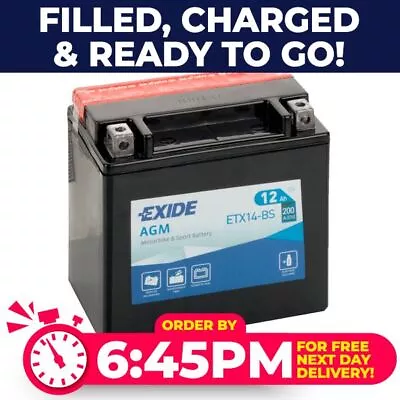 Exide YTX14-BS Compatible Motorcycle Motorbike Battery ETX14-BS YTX14BS • £49.71