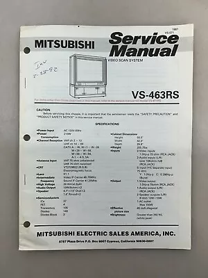 Mitsubishi VS-463RS Original Service Manual Free Shipping • $10