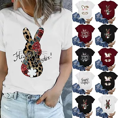 $16.99 • Buy Womens Fashion Casual Short Sleeve Easter Rabbit Bunny Print T-Shirt Tops Blouse