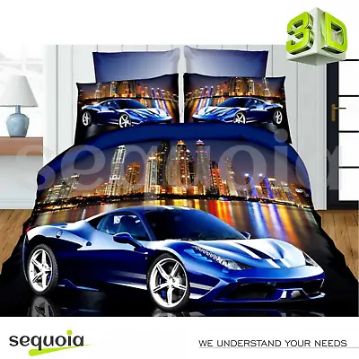 £36 • Buy 3D Bedding Set Single UK / Double UK / Euro Blue Car + Gift Box ✅ Free Delivery!