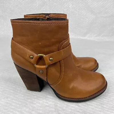 Korks Boots Womens 9.5 Tan Leather Farah Equestrian Stacked Heel Ankle Zip Round • $24.37