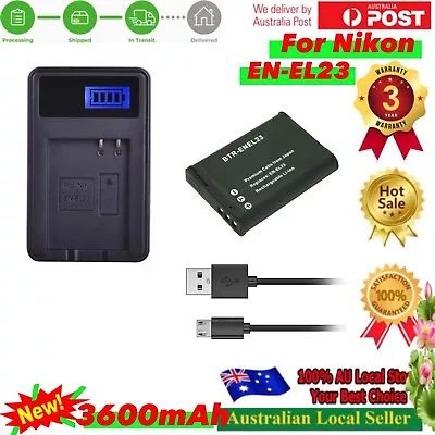 3600mAh Battery / Charger For Nikon EN-EL23 ENEL23 Coolpix P900 S810c AUS • $27.10