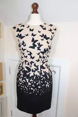 Butterfly Cream & Black Dress By Warehouse Size 8 Uk. Stunning • £6.50