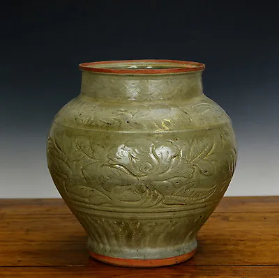 Antique Chinese Ming Celadon Longquan Glaze Phoenix Floral Body Porcelain Vase • $6850