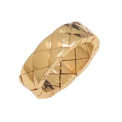 Auth Chanel Matelasse Ring 18k 750 Yg Yellow Gold #53 W 6.8mm F/s • £1730.67