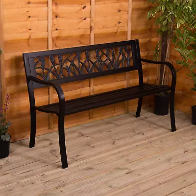 Steel Garden Bench 3 Seater Outdoor Patio Seating Furniture Seat Tulip Style • £58.99