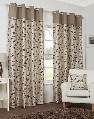 Hamilton McBride Leaf Trail NATURAL 90  X 72  Ring Top/Eyelet Lined Curtains • £49.90