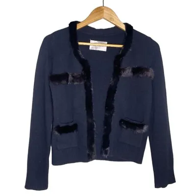 Yves Salomon Black Cashmere Mink Fur Lined Cardigan Blazer Jacket Women's Large • $235