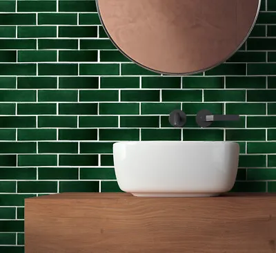 Green Mosaic Brick Metro Porcelain Tiles Sheet Splash Back Walls Floors Bathroom • £11.89