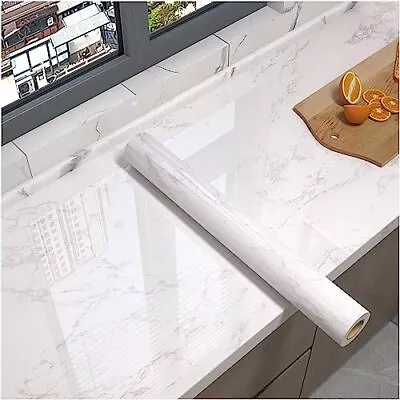 White/Gray Glossy Marble Contact Paper Wallpaper 15.8 X78.7  Peel 78.8 × 15.8  • $13.65