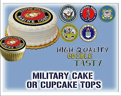 Military Cake Topper Edible Picture Sugar Navy Army Marine Corps Air Force Paper • $6