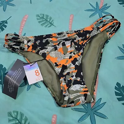 PRIMARK Bikini Bottoms Camo Size 8 UK Hipster Army Camouflage Green Orange Swim  • £12.90