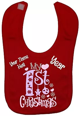 My First Christmas Personalised Baby Feeding Bib Xmas Santa Nursery Newborn • £6.99