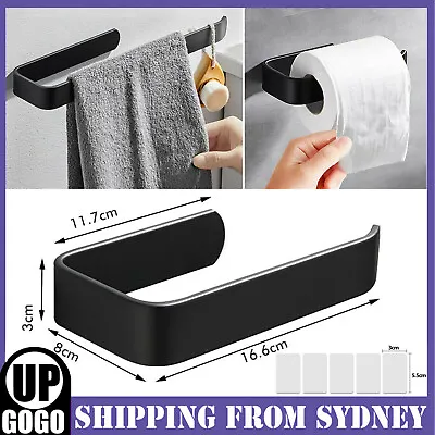 $10.99 • Buy Black Bathroom Towel Toilet Paper Roll Holder Rack Self Adhesive Wall Mounted AU