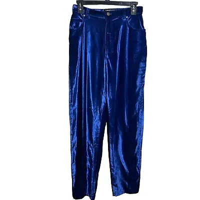 Vintage Versace 27 Velvet Pants Cobalt Blue High Rise Straight Leg Medusa 90s • $99.97