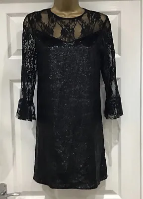 Zara M Uk 12 Black Shimmer Velvet & Lace Shift Dress/evening/wedding/party/occ’ • £12.99