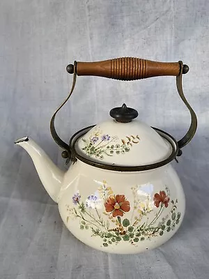 MIKASA Grande Chef Teapot Kettle Wildflower Enamel Brass 2.5 QT Kitchen Decor • $23.47