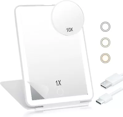 Travel Mirror With 10X Magnifying Mirror 2500Mah Rechargeable Light Up Makeup M • $16.24