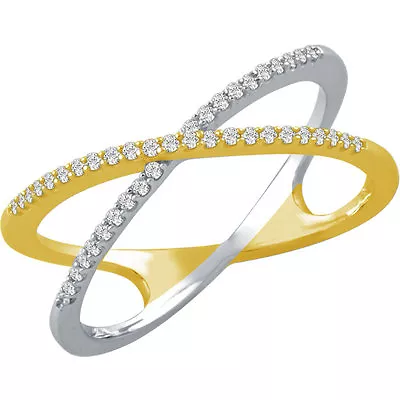 Crossover Diamond Ring 2 Tone 14K Yellow & White Gold 1/6 Ct Diamonds  • £670.77