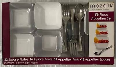 Mozaik 96 Piece Mini Appetizer Tasting Set Includes Plates Bowls Spoons Forks • $20