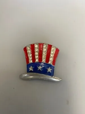 Vintage UNCLE SAM HAT PIN Pinback COSTUME JEWELRY Brooch PATRIOTIC Rhinestones • $30