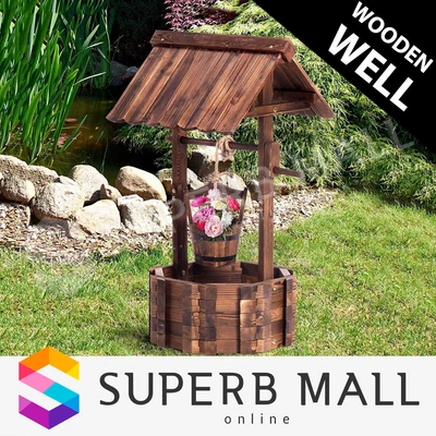 Garden Wooden Wishing Well Planter Flower Bucket Patio Lawn Decor Rustic Outdoor • $119.69
