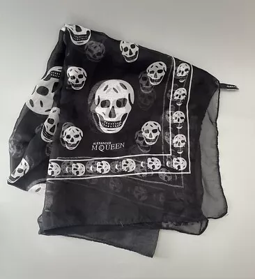 Alexander McQueen Scarf Shawl Black White Skull Print Pattern Silk ITALY 35x50” • $84.50