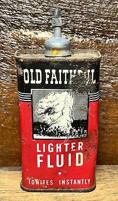 Vtg 1930s 40s Old Faithful Lighter Fluid 4 Oz Lead Top Oiler Oil Can Tin • $40