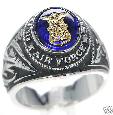 Made In USA Men's US Air Force Rhodium Plated Military Ring Size-8 ' • $29.95