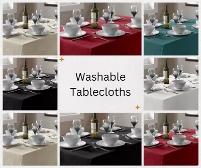 Plain Linen Look Washable Tablecloths Or Runners  Round Square Or Rectangle • £6.80