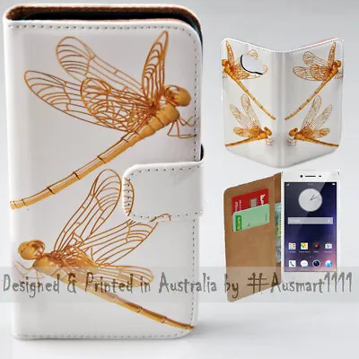 $13.98 • Buy For OPPO Series - Gold Dragonfly Theme Print Wallet Mobile Phone Case Cover