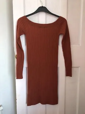 Ladies Brown Off Shoulder Long Sleeve Jumper Dress Size UK8 EUR36 New By ASOS • £4.50