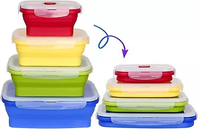 Collapsible Silicone Lunch Box Food Storage Containers Food Prep • £29.95