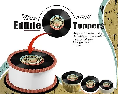 Vinyl Record Edible Birthday Cake Toppers Image Sugar Paper Cupcakes Rocking • $5.99