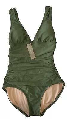 J. Crew Swim Women’s Safari Green Ruched One Piece Bathing Suit Size 0 NWT • $45