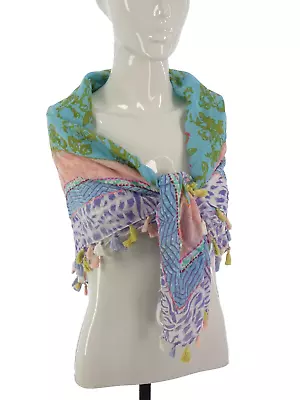 Cotton Scarf Pashmina Shawl Multicolour Floral Paisley Print Tassels 96X100 Cm • £7.99